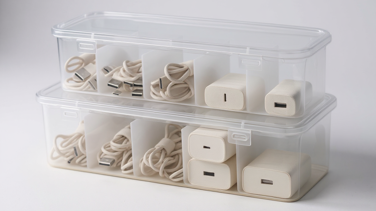 5-Compartment Large Capacity Cable Management Box with Lid - Durable Plastic Space-Saving Desktop Organizer for Office &amp; Home Use, Multi-Purpose Storage Solution, Storage File Boxes