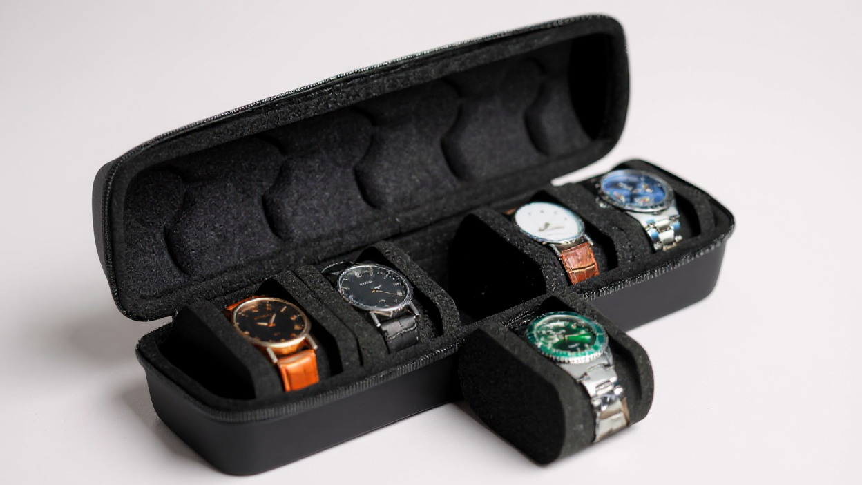 1pc Heavy-Duty Watch Organizer with Flip-Top Lid - 5-Slot Watch Storage Box, Scratch-Resistant Interior, Portable Watch Case with Handle for Home, Travel, Watch Collectors - Ideal Gift for Men &amp; Women, Watch Accessories, Home