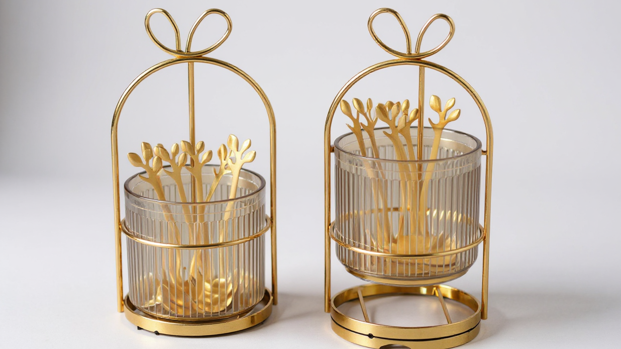 Stainless Steel Coffee Spoon Set with Storage Jar and Iron Holder - 6 Spoons, Kitchen Organizer for Home &amp; Restaurant Use