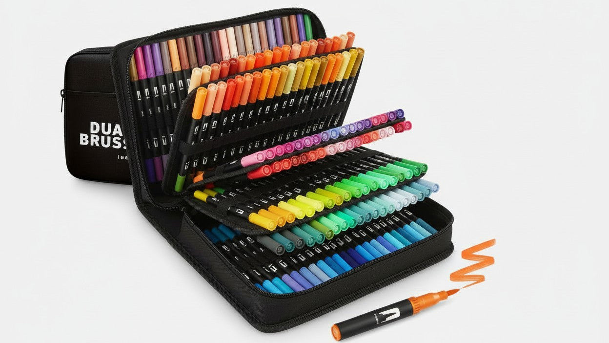 Double-Ended Watercolor Pen - Vibrant Color Set with 12 Colors (Pink, Green, Yellow, Orange, Red, Purple, Brown, ) | Sustainable Plastic Body, | Ideal Christmas Gift For Painting, Sketching &amp; Crafts | Watercolor Painting Supplies