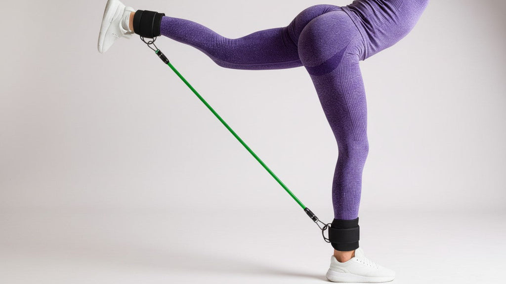 Set de 5 Bandes de Résistance pour Chevilles : Bandes réglables pour renforcement jambes et fessiers, yoga, fitness, avec sac de transport.