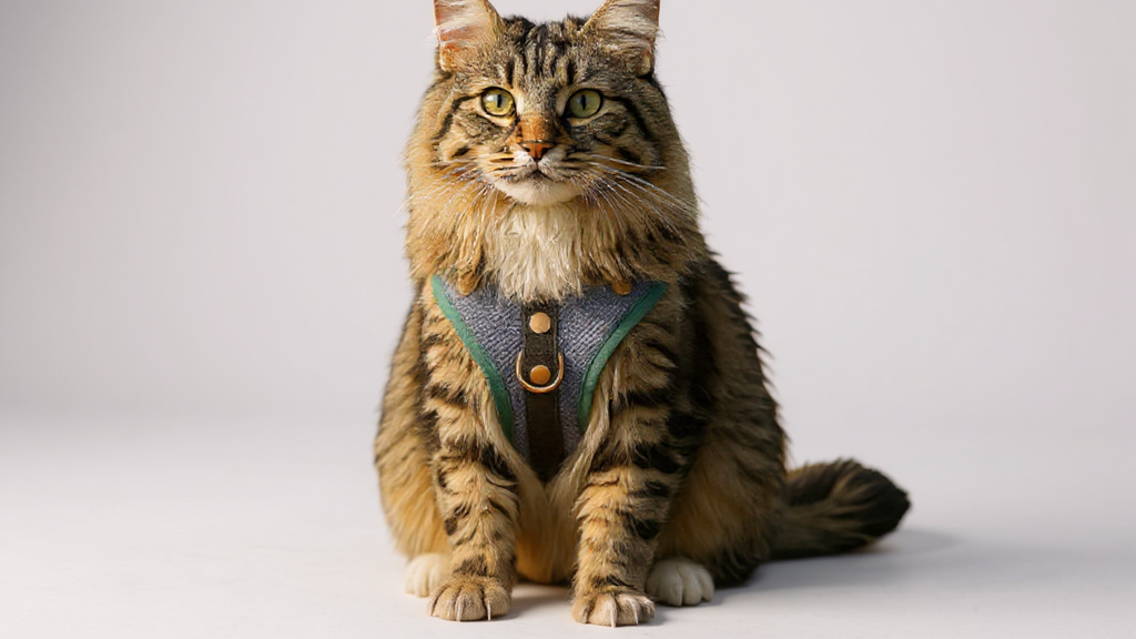 Harnais et laisse haut de gamme pour chats et chiens, maillage respirant, résistant, rivets décoratifs, D-ring doré, idéal promenades et entraînement.