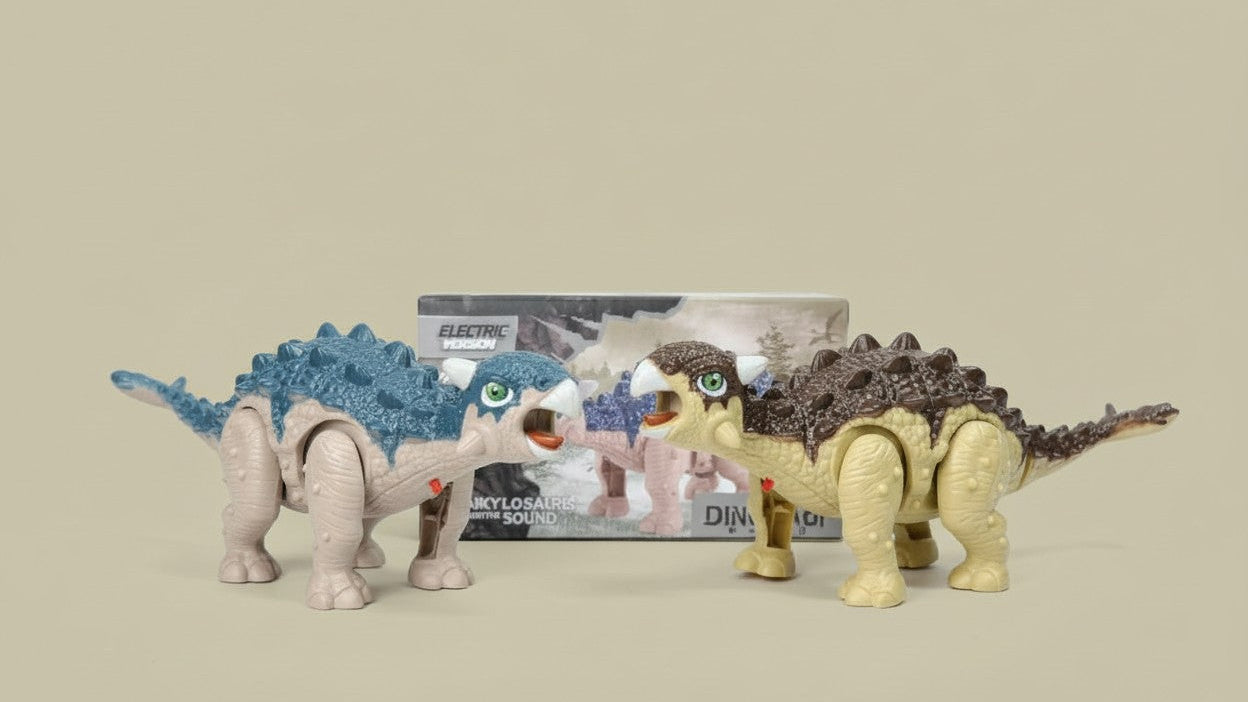 Jouet électrique dinosaure avec queue mobile, sons et lumières, modèles T-Rex, Tricératops, parfait cadeau Halloween, Noël ou anniversaire.