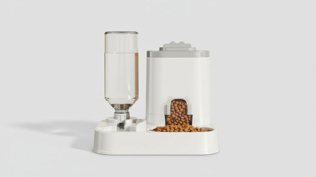 Automatic Cat &amp; Dog Water Dispenser with Integrated Food Basin - 1-10L Capacity, No Batteries Needed, Modern White Design for Easy Cleaning &amp; Hydration - Durable Pet Hydration Solution, Automatic Pet Feeder, Sleek Pet Accesso