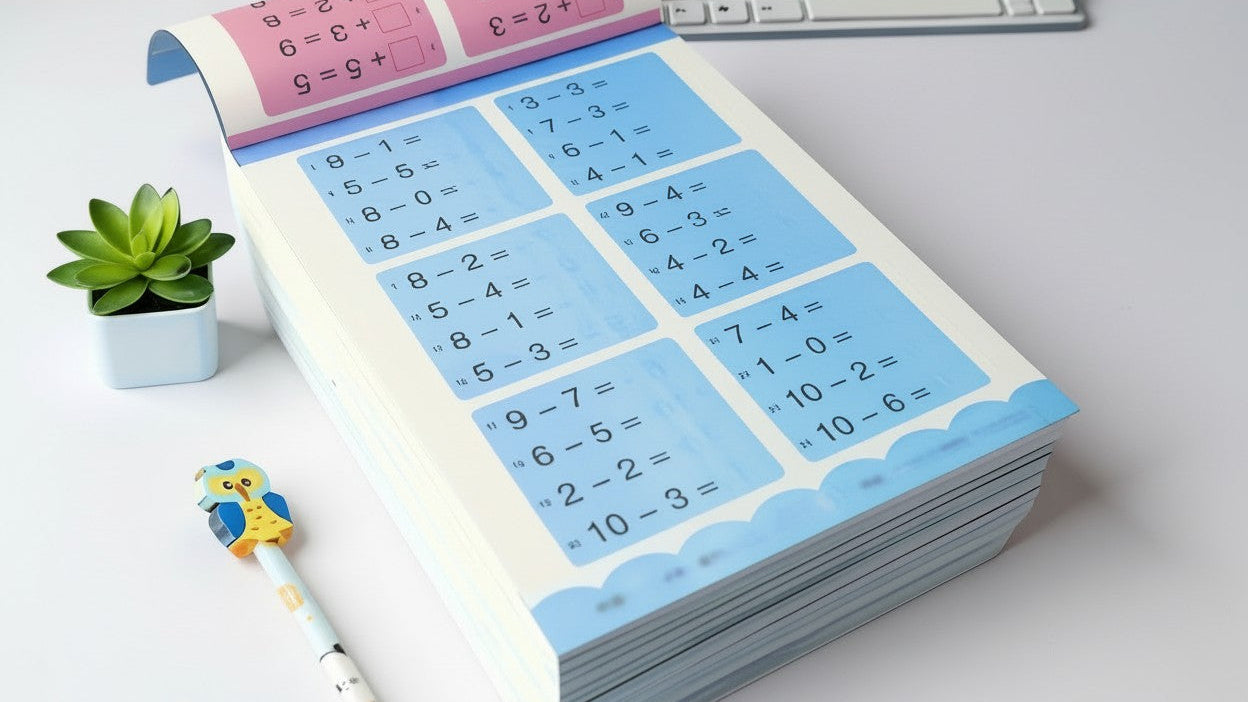 Cahier d’exercices mathématiques, addition et soustraction 10‑100, pour entraînement quotidien et amélioration des compétences en calcul.