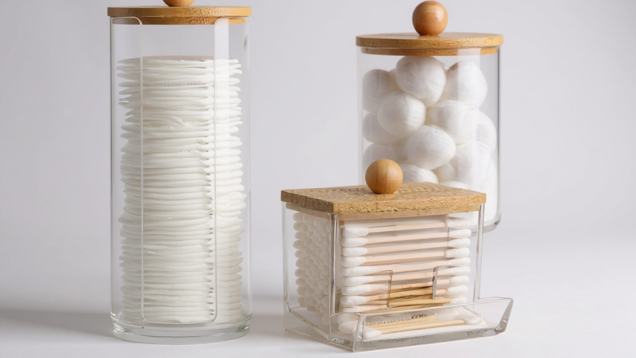 [Popular Choice] 2pcs/3pcs Swab Holder Set with Lids - Clear Organizer Canisters for Swabs, Pads &amp; Floss Storage in Bathroom, Dispenser, Ball, Storage Box for Home Organization, Canisters