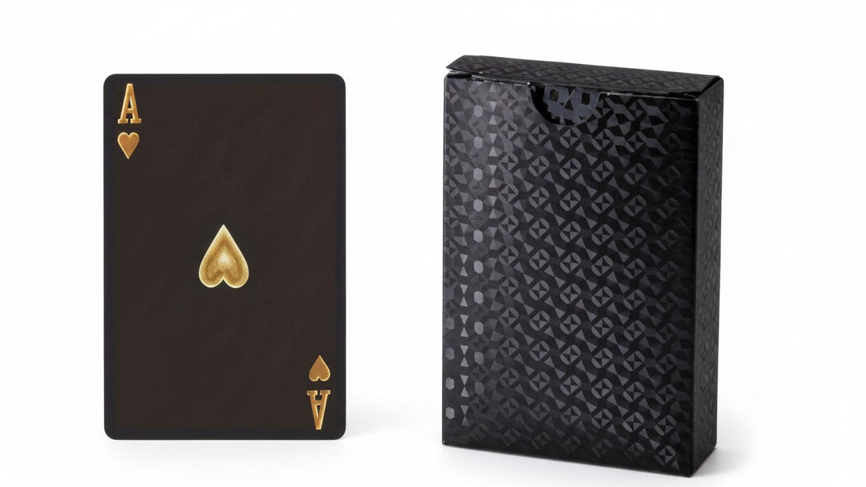 Cartes à jouer noires, étanches et flexibles, avec boîte, idéales pour fêtes et cadeaux Halloween, Thanksgiving ou Noël.