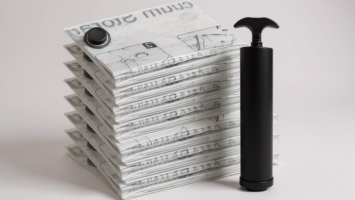 Lot de 6 sacs de rangement sous vide avec pompe manuelle, étanches, compressent vêtements et literie, durable et pratique sans électricité.