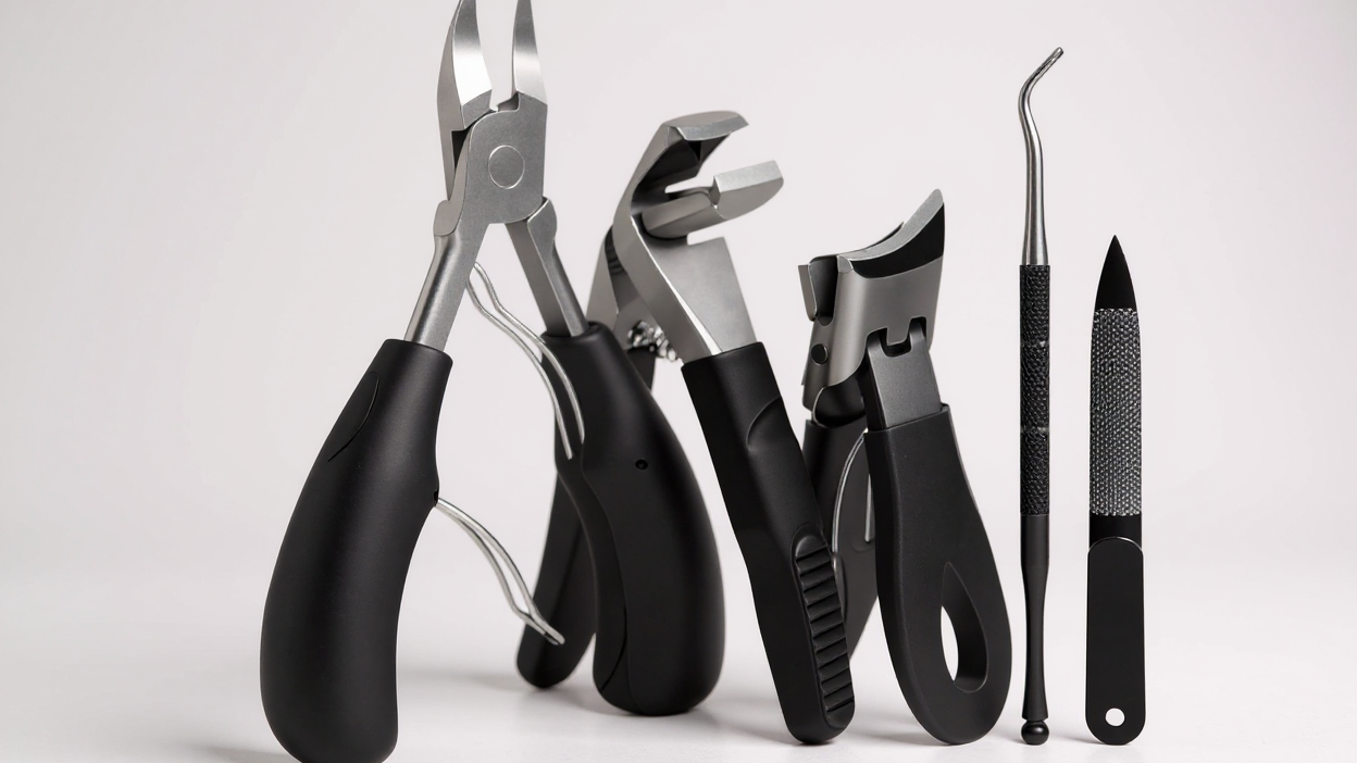 [Heavy-Duty | Stainless Steel] 5pcs Heavy-Duty Stainless Steel Nail Care Kit | Ingrown &amp; Thick Toenails Clippers Set with Nail File, Cuticle Nippers - Classic Black Handles for Men, Women, Seniors, Halloween Gift, DUANGDUANGB