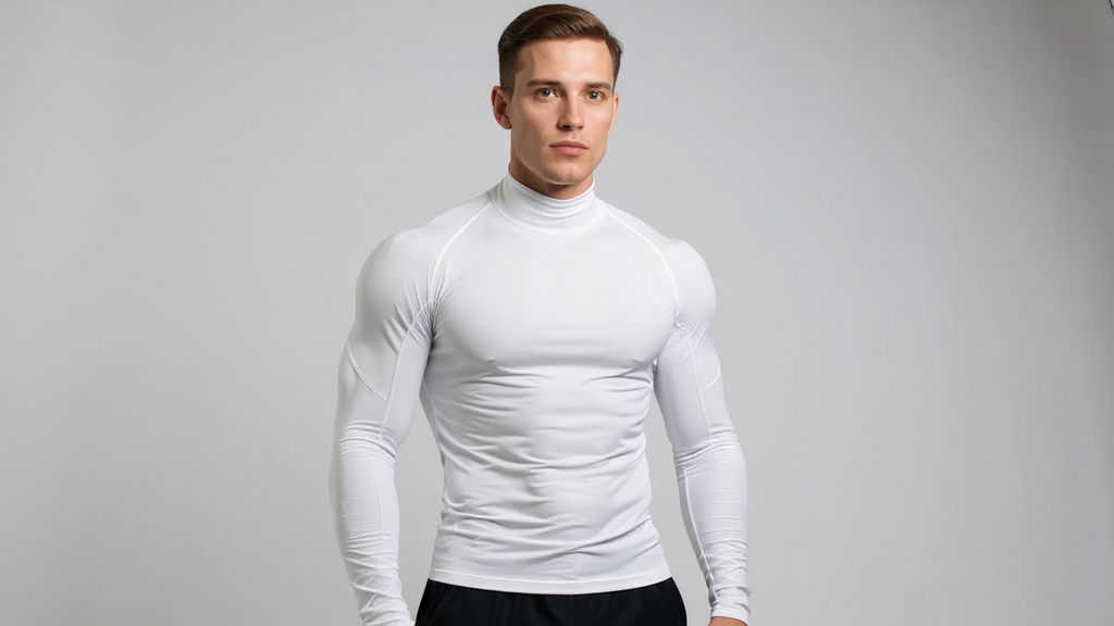 T-shirt de fitness homme à séchage rapide, col haut et manches longues, ajusté, parfait pour le gym, boxe et entraînements toute saison.