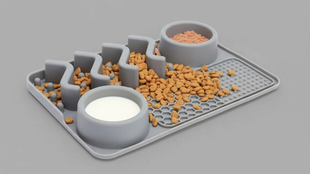 Bol antistress en silicone pour chiens et chats. Bol à quatre sections pour manger lentement, design vague mignon, aide à réduire l'anxiété.