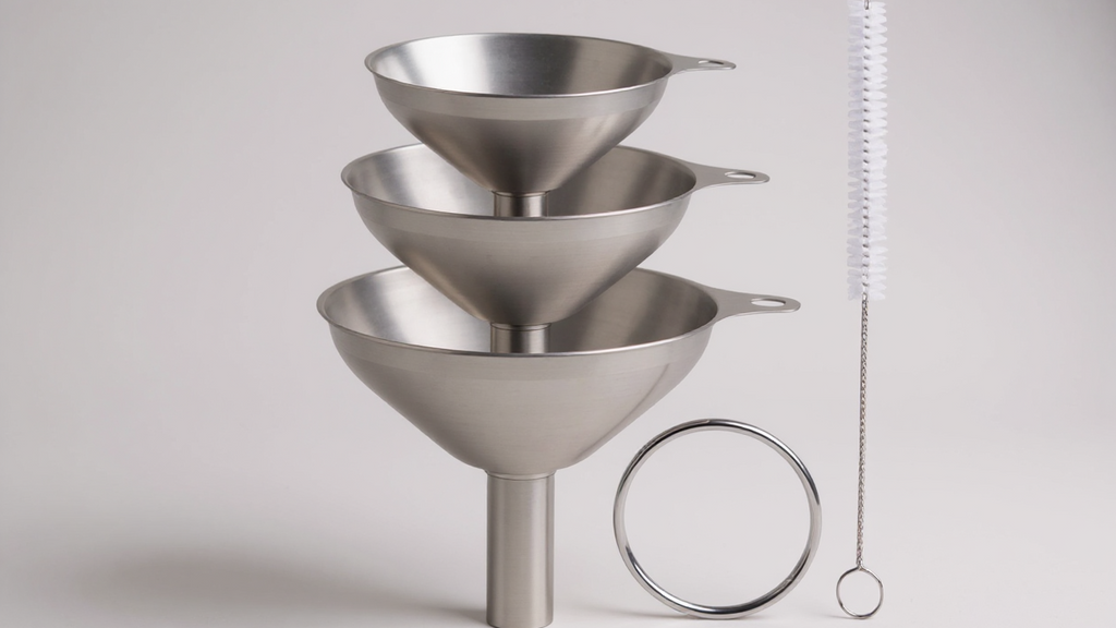 Lot de 3 entonnoirs multi-usages en acier inoxydable, résistants à la chaleur, pour verser et mesurer lait, huile, jus, miel, sauces, indispensables cuisine.