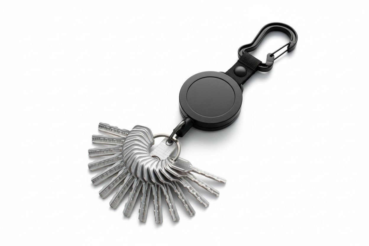 Lot de 2 porte-badges rétractables, lanière ajustable, 2 porte-stylos, clip mousqueton, idéal bureau, cartes et clés sécurisées.