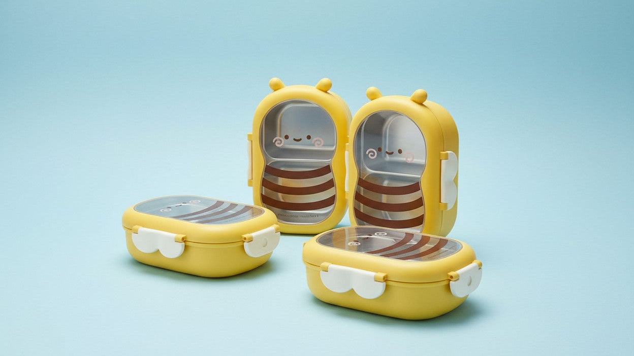 Leakproof Cartoon Bee Insulated Lunch Box - Stainless Steel Bento with Food-Grade Compartments, Thermal Meal Container for Students &amp; Workers, Hand Washable