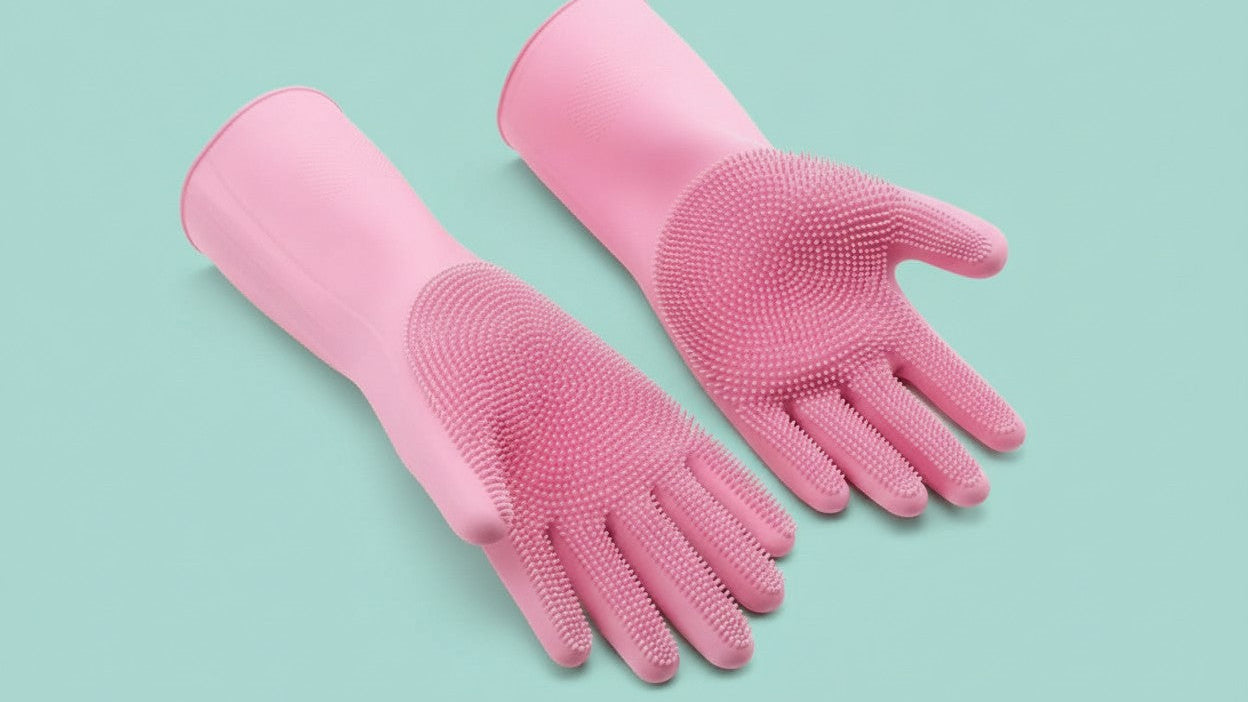 Gants 2-en-1 : double usage pour vaisselle et nettoyage, surface texturée, légers et durables. Conviennent cuisine, salle de bain et bain des animaux.