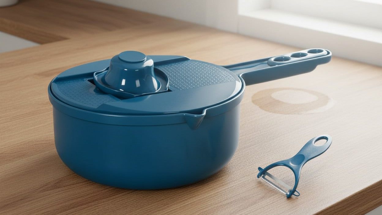 Coupe-légumes 12-en-1 : tranche, râpe et émince manuellement carottes, pommes de terre, radis et plus. Outil de cuisine polyvalent.