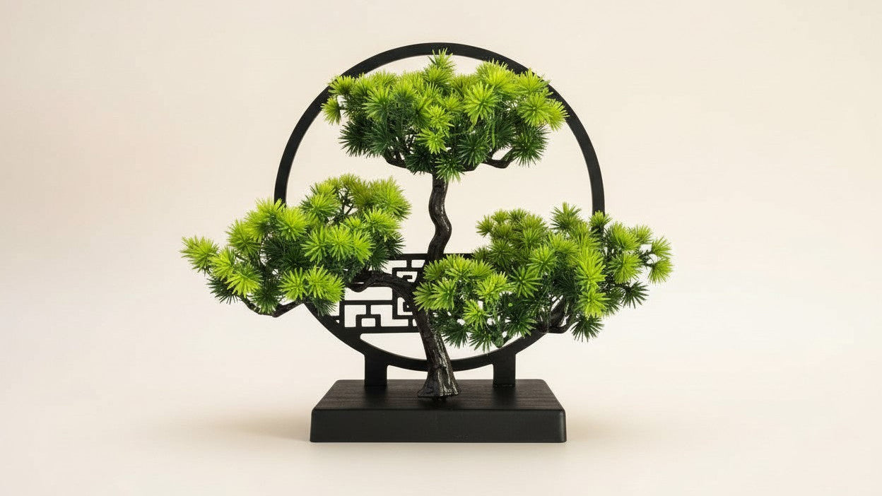 Bonsaï artificiel pin avec socle, plante verte réaliste, décor table pour chambre, salon ou bureau, idéal Noël et Thanksgiving.