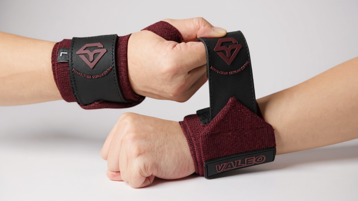 Paire de bandes élastiques VALEO pour musculation, avec boucle pouce et boucles ajustables, offrant un soutien renforcé pour soulevé de terre et powerlifting.