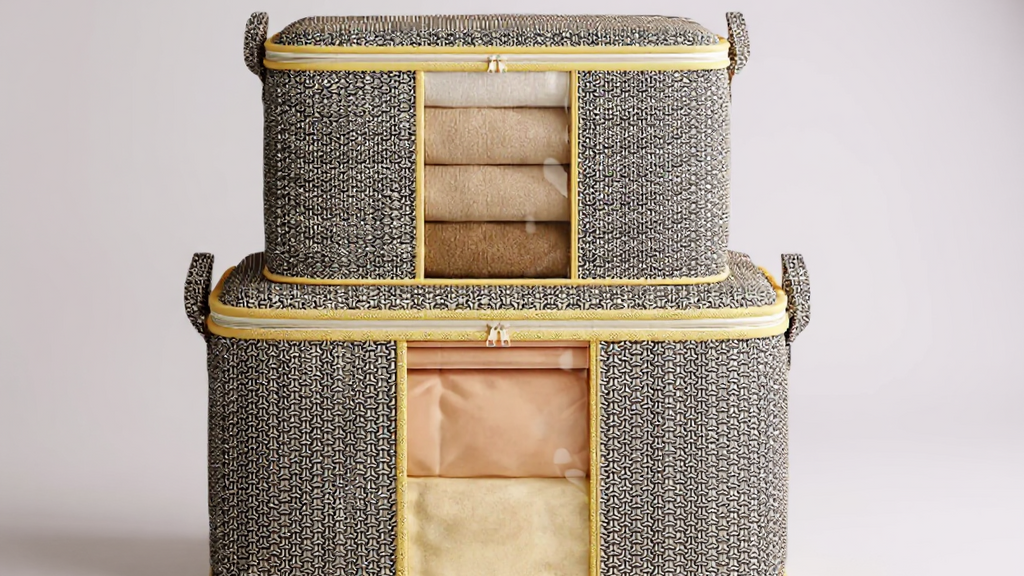 TUZA 1pc Large Heavy-Duty Soft Non-Woven Fabric Storage Bag with Zipper Closure, 4 Carry Handles &amp; Window - Queen/King Comforter, Bedding, Blanket, Clothes Organizer - Heavy Items Capacity (Bed Pillows, Protectors)