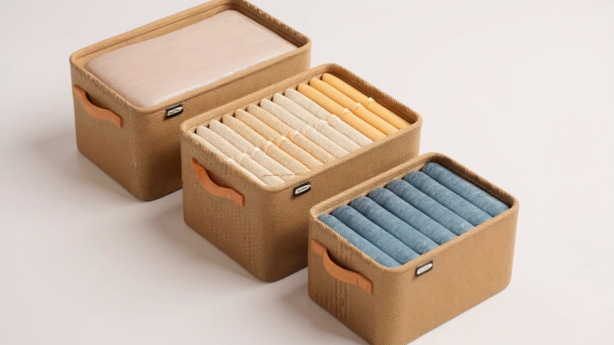 1pc Foldable Fabric Storage Basket with Handle - Beige, Classic Style, Perfect for Home, Office &amp; Dorm Organization - Ideal for Clothes, Sundries &amp; More, Shelf Baskets