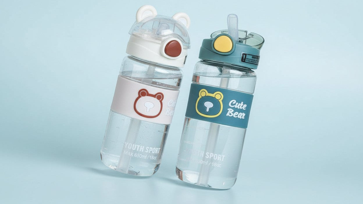550ml/650ml Cute Bear Cartoon Portable Water Bottle with Straw, High-Value School Cup with Lifting Handle – Perfect for Summer/Winter Drinks, Outdoor Sports, Fitness, Travel, Camping, School, Halloween &amp; Christmas Gifts, Wa