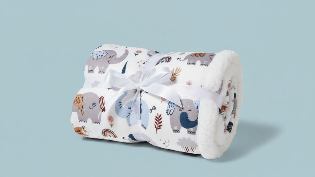 Ultra-Soft Double-Layered Youngsters' Blanket with Cute Animal Prints - Cozy, Machine Washable for Autumn &amp; Winter - Available in Gray, White, Blue, Yellow