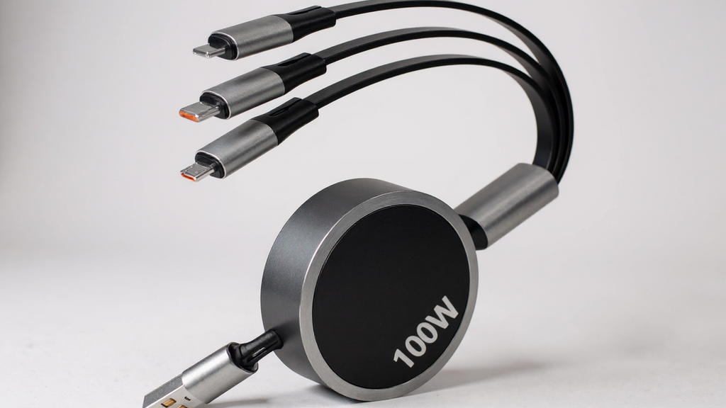 Câble de Charge Rétractable 3-en-1 : 6 A, 100 W, USB vers Type-C/Micro USB, charge rapide et synchronisation données 480 Mbps, compatible iPhone, Huawei, Samsung.