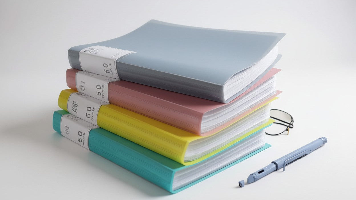 Classeur A4 avec 20/30/40/60/80/100 pochettes transparentes, multi-couches, grande capacité, idéal pour examens, documents scolaires ou bureau, disponible en 6 couleurs.