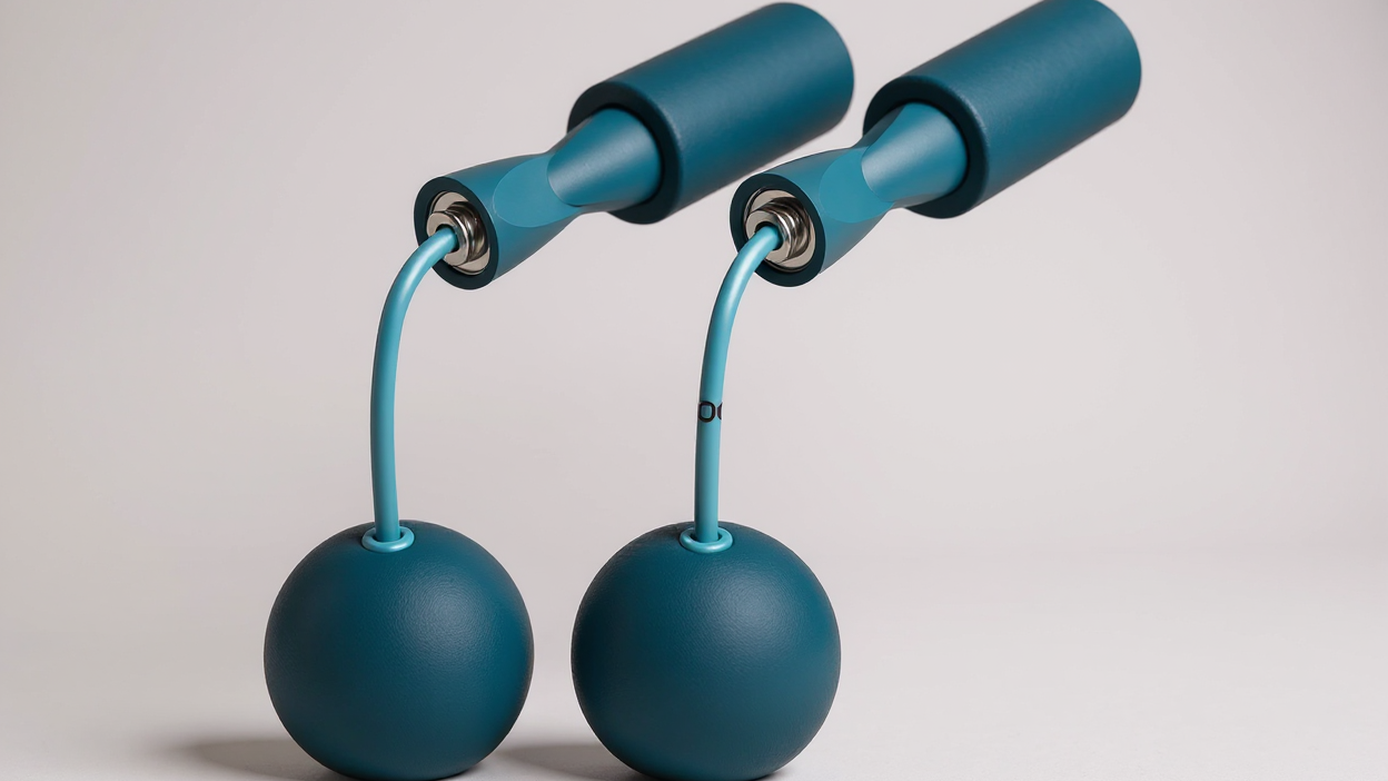 Corde à Sauter Sans Fil (1 paire) : Poignées mousse avec balle lestée, double usage, idéale fitness et entraînement à domicile.