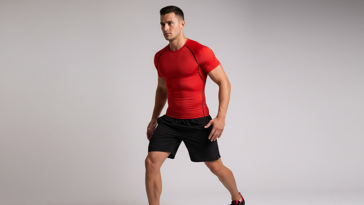 T-shirt de compression homme haute élasticité, respirant et séchage rapide, manches courtes, idéal pour le gym et activités extérieures.