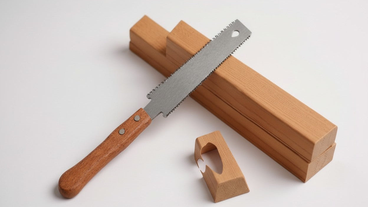 Scie manuelle SK5 à double tranchant, dents fines précises et manche bois, parfaite pour coupes nettes en menuiserie et élagage.