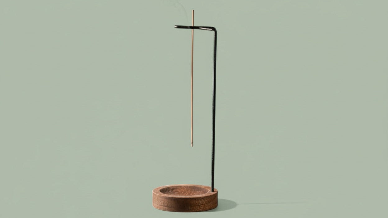 Brûleur d’encens en bois style zen Avec récupérateur de cendres, métal durable, parfait pour méditation, relaxation et décoration intérieure apaisante.