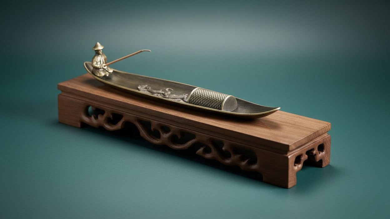 1 Retro Cast Iron Fisherman Incense Holder - Handcrafted Fish Pattern Design, Traditional Aesthetic &amp; Meditation Stove for Home Decor, Durable Metal Relaxation Accessory (No Electricity Needed), Classic Decor Piece, Textured