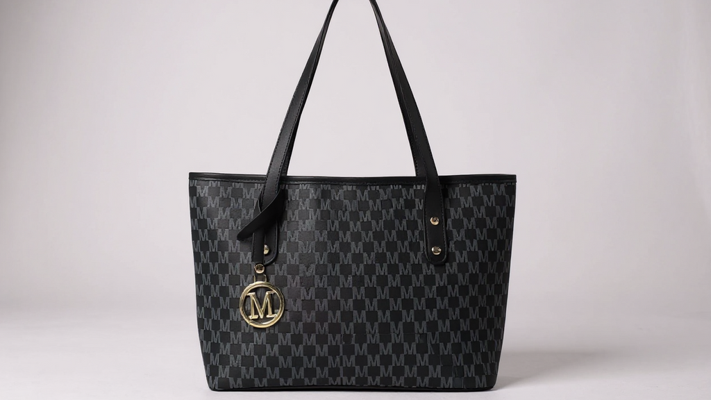 2025 Women's Designer-Inspired Large Tote Bag - Geometric Synthetic Leather Handbag with Detachable Golden Chain Strap &amp; 'M' Monogram Accent, Lightweight Work Purse for Office, School, Shopping - Coffee Brown, Beige, Black -