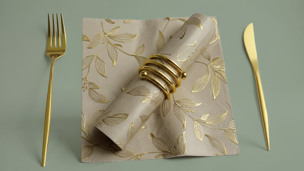 60pcs Elegant Golden Leaf Stamped Disposable Napkins - 33.02x33.02cm Square Paper Placemats, Perfect for Family Gatherings, Weddings, Parties &amp; Restaurants