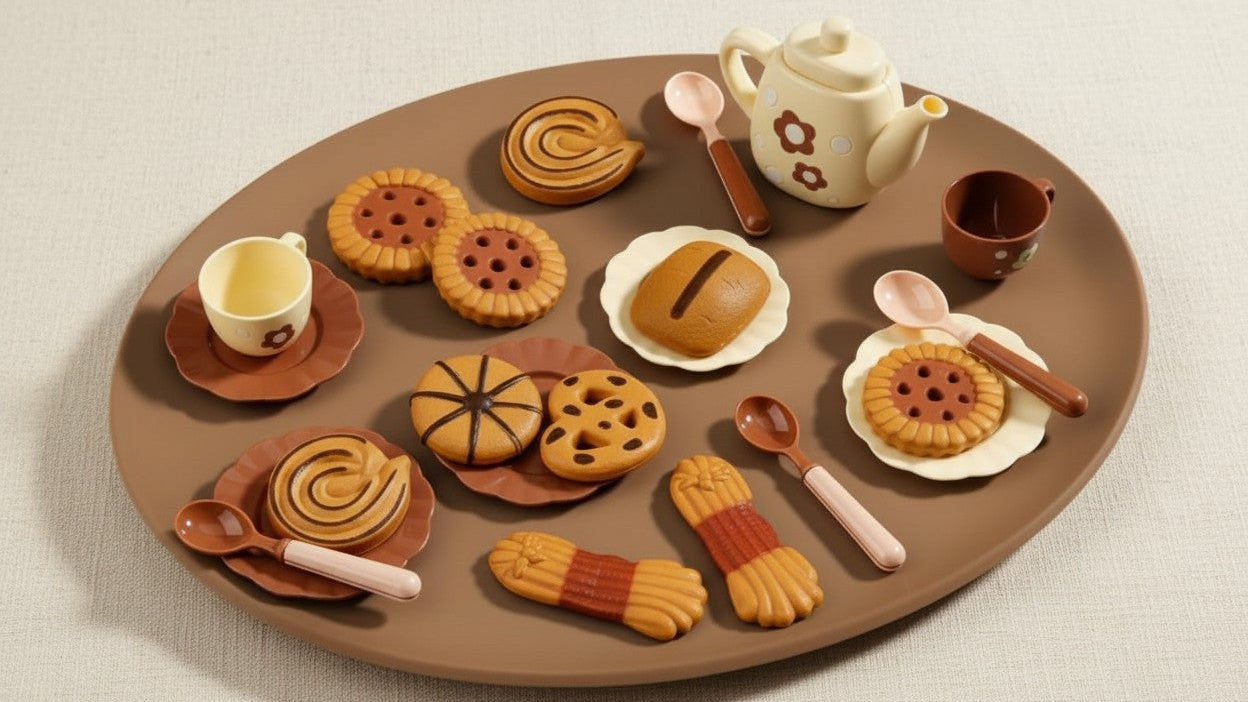 Service à thé de luxe pour ados, incluant théière, biscuits et aliments réalistes, cadeau idéal pour garçons et filles.