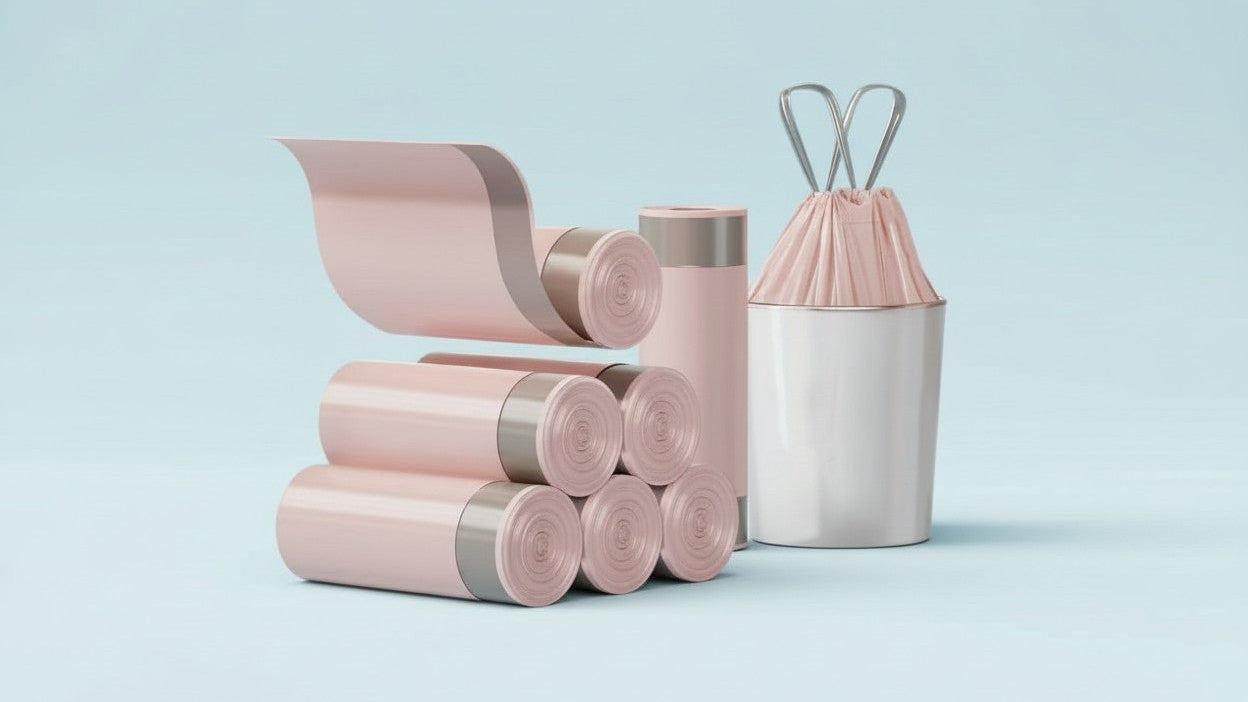 [Durable Trash Bags] 50pcs Extra Thick &amp; Durable Drawstring Trash Bags | Large, Portable Polyethylene Waste Bags for Kitchen, Bathroom, Bedroom, and Living Room Use, Home Organization, Sleek Design, Drawstring Closure, Trash