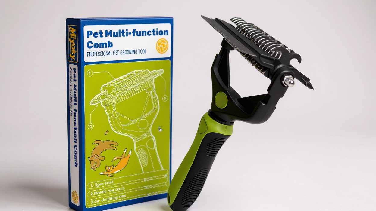 Outil de toilettage 3-en-1 pour animaux. Râteau sous-poil, brosse slicker, peigne démêlant pour poils longs et courts, idéal pour chiens et chats.