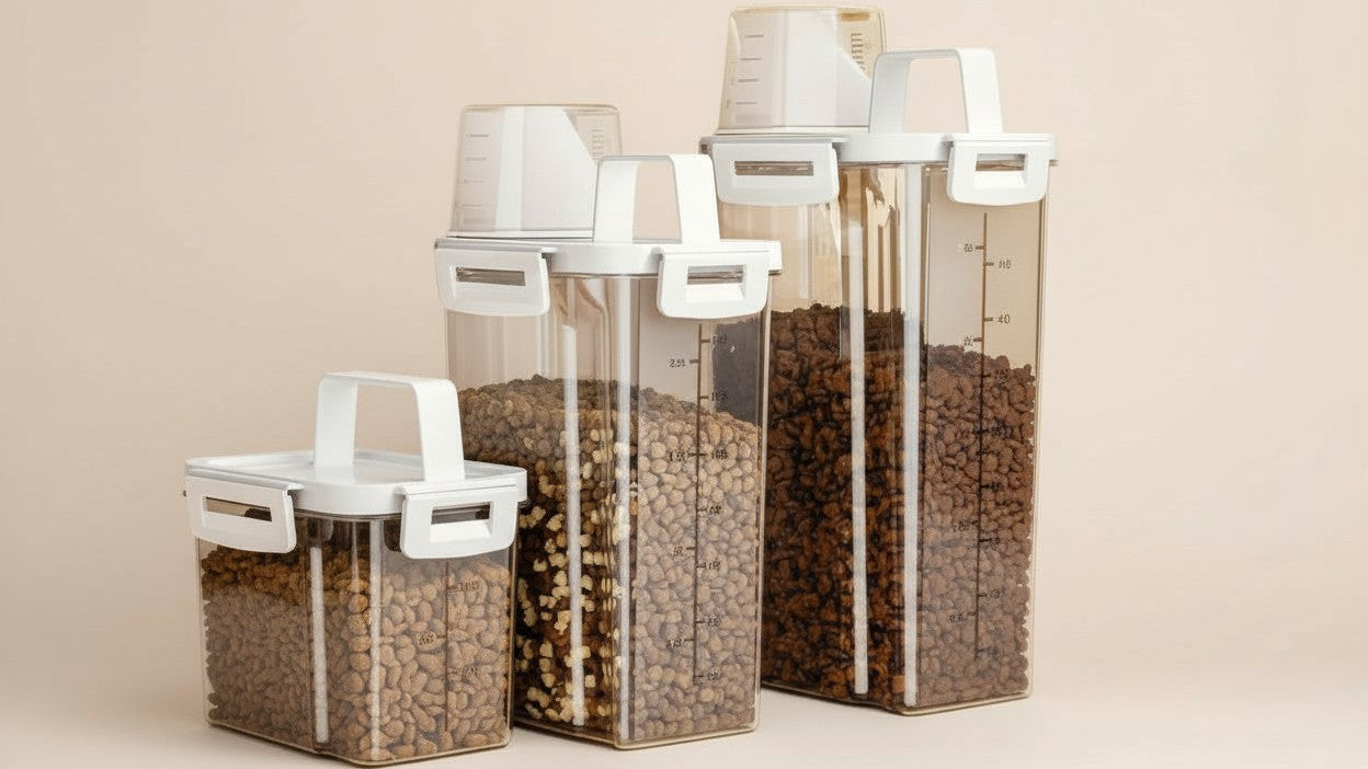 Contenants de stockage hermétiques pour nourriture animale (3 modèles). Fenêtre transparente, étanches et anti-humidité, design mignon, pour chiens, chats et nourriture humide. Durable, idéal pour organiser.