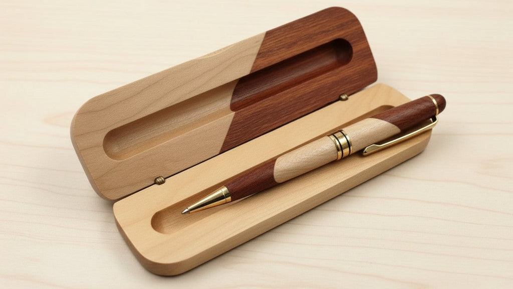 Luxury Handcrafted Wooden Ballpoint Pen Set with Display Case - Elegant Gift for Men &amp; Women, Premium Writing Instrument with Twist Closure