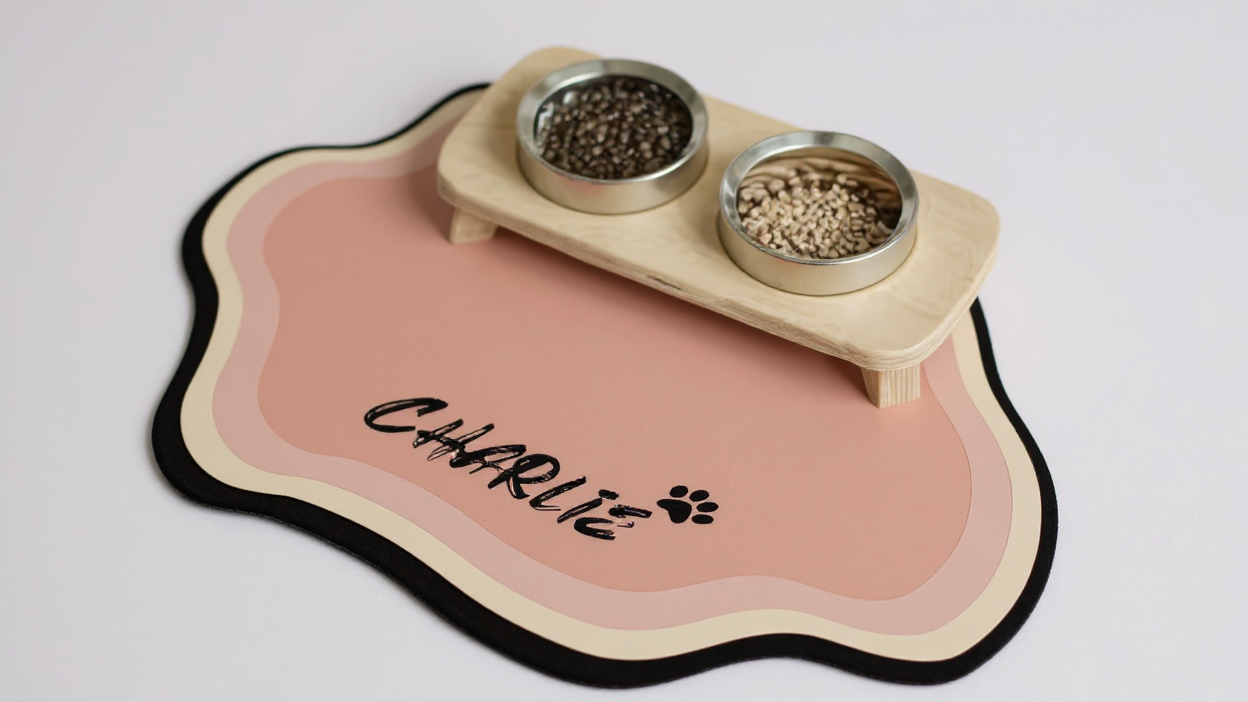 Tapis de repas personnalisé pour animaux, absorbant, antidérapant, séchage rapide, style nordique, caoutchouc durable, idéal intérieur pour chats et chiens.