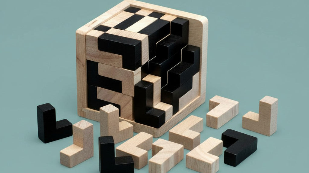 Lot de 54 pièces 3D Brain Teaser, jeu de cubes en bois. Cadeau parfait pour l'entraînement cérébral, Noël, anniversaires et décorations d'Halloween.