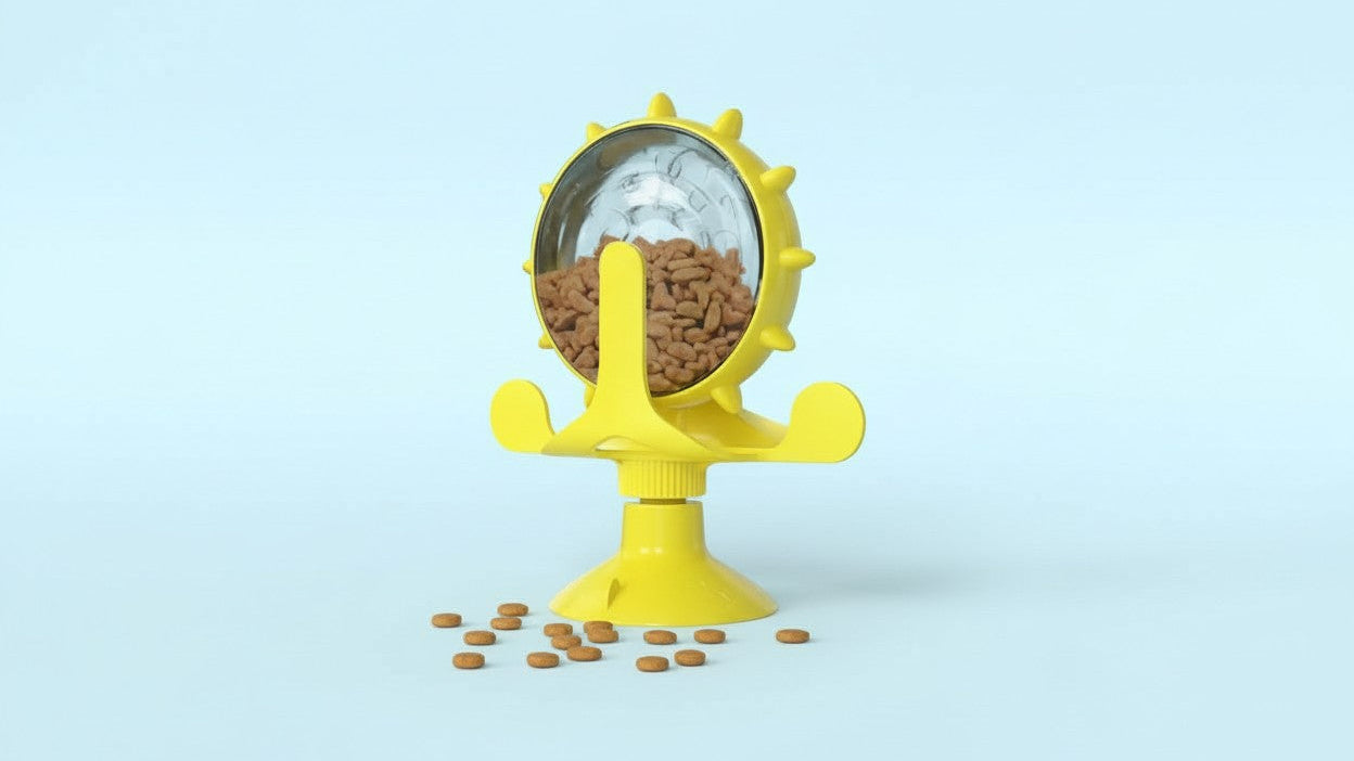 Jouet interactif pour animaux, distributeur de nourriture lent. Stimule l'esprit des chats et chiens, avec cloche, disponible en 3 couleurs.