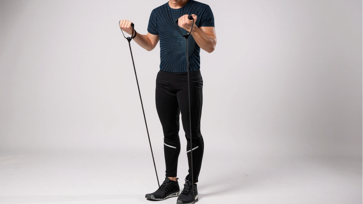 Bande de résistance yoga 5 niveaux avec poignées, corde étirement, idéale pour maison, Pilates, renforcement et modelage du corps.