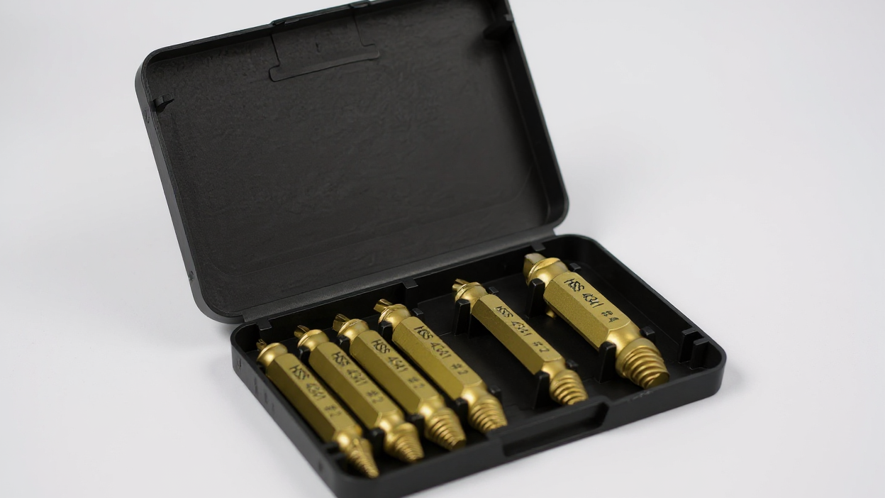 6pcs High-Carbon Steel Screw Extractor Set, Golden, Damaged Screw &amp; Nail Remover Tools with Durable Case - Perfect for Stuck or Frozen Fasteners