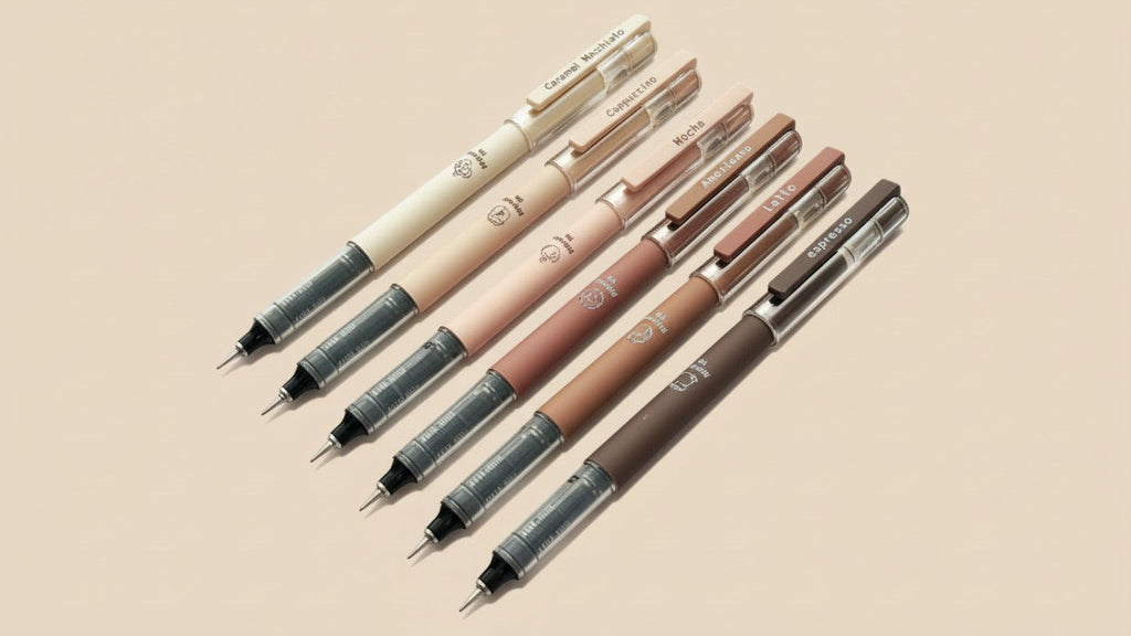 6pcs/8pcs Coffee Theme Liquid Quick-Drying Ink Gel Pens, No Smudge Soft Touch Pens for Note Taking Drawing School &amp; Office Supplies