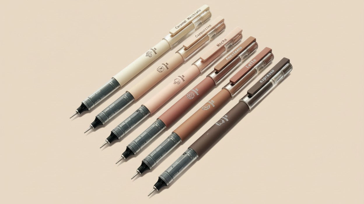 6pcs/8pcs Coffee Theme Liquid Quick-Drying Ink Gel Pens, No Smudge Soft Touch Pens for Note Taking Drawing School &amp; Office Supplies