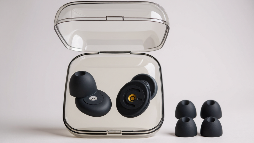 Bouchons d’oreilles isolants, réutilisables, 3 tailles incluses, confortables et durables, avec étui, parfaits pour concerts, sommeil et activités.